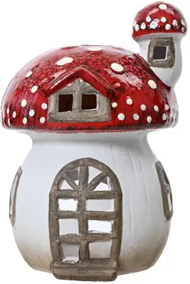 Decoris kerstfiguur terracotta paddenstoel 15x15x21cm rood, wit