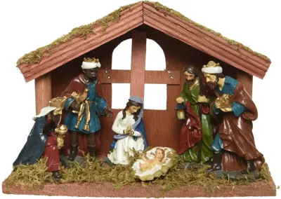 Decoris kerststal met kerstgroep 14cm multi - afbeelding 1