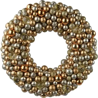 Decoris krans kerstballen 33cm licht goud - afbeelding 1