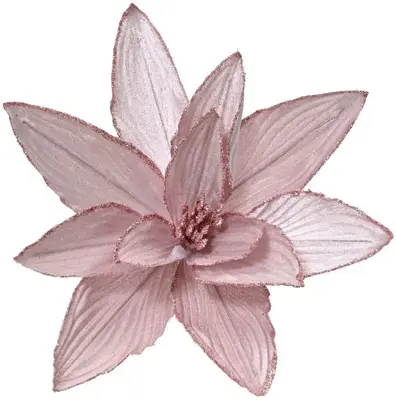 Decoris kunstbloem poinsettia op clip 30cm poederroze - afbeelding 1