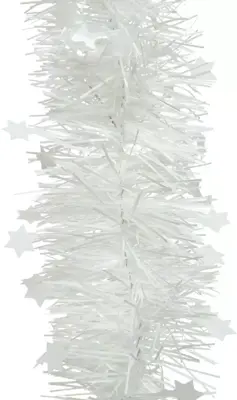 Decoris kunststof guirlande lametta xl ster 10x270cm winterwit - afbeelding 2