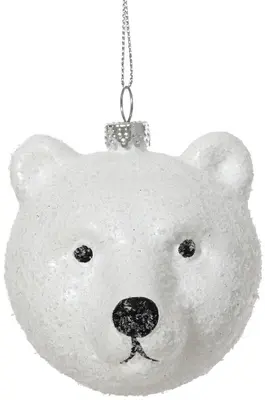 Decoris kunststof kerst ornament beer 8cm wit