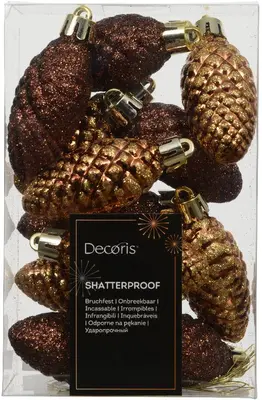 Decoris kunststof kerst ornament dennenappel 4.5cm espresso 12 stuks