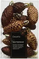 Decoris kunststof kerst ornament dennenappel 4.5cm espresso 12 stuks