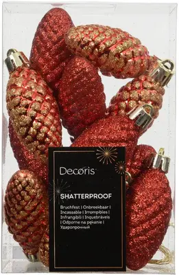 Decoris kunststof kerst ornament dennenappel 4.5cm kerstrood 12 stuks