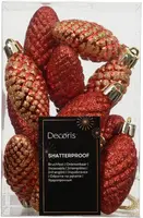 Decoris kunststof kerst ornament dennenappel 4.5cm kerstrood 12 stuks