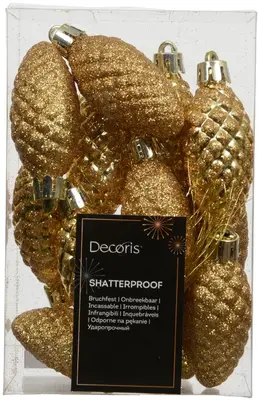 Decoris kunststof kerst ornament dennenappel 4.5cm licht goud 12 stuks