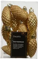 Decoris kunststof kerst ornament dennenappel 4.5cm licht goud 12 stuks