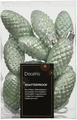 Decoris kunststof kerst ornament dennenappel 4.5cm matcha groen 12 stuks