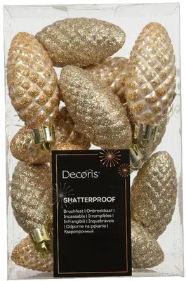 Decoris kunststof kerst ornament dennenappel 4.5cm parel 12 stuks