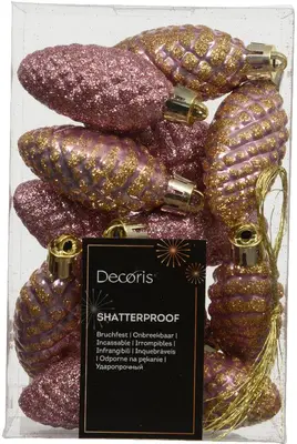 Decoris kunststof kerst ornament dennenappel 4.5cm vintage roze 12 stuks