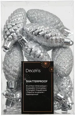 Decoris kunststof kerst ornament dennenappel 4.5cm zilver 12 stuks