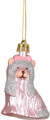 Decoris kunststof kerst ornament hond 7cm poederroze