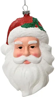 Decoris kunststof kerst ornament kerstman hoofd 13.5cm rood, wit - afbeelding 1