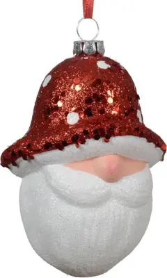 Decoris kunststof kerst ornament kerstman paddenstoel 10cm rood, wit - afbeelding 1