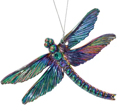 Decoris kunststof kerst ornament libelle 13cm paars, blauw