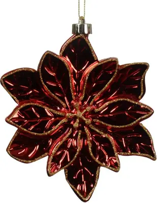 Decoris kunststof kerst ornament poinsettia 14.5cm rood - afbeelding 1