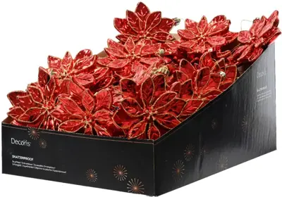 Decoris kunststof kerst ornament poinsettia 14.5cm rood - afbeelding 2