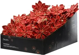 Decoris kunststof kerst ornament poinsettia 14.5cm rood - afbeelding 2