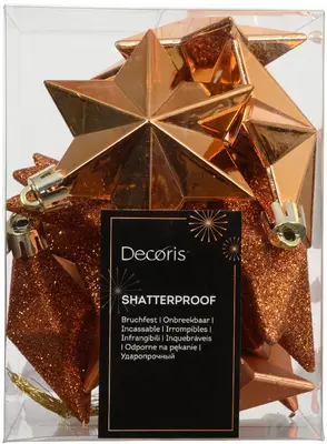 Decoris kunststof kerst ornament ster 3cm brandy 12 stuks