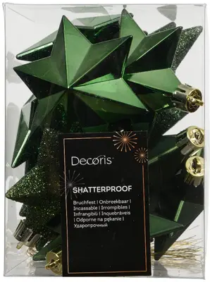 Decoris kunststof kerst ornament ster 3cm dennengroen 12 stuks