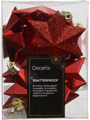 Decoris kunststof kerst ornament ster 3cm kerstrood 12 stuks