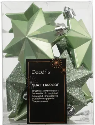Decoris kunststof kerst ornament ster 3cm matcha groen 12 stuks