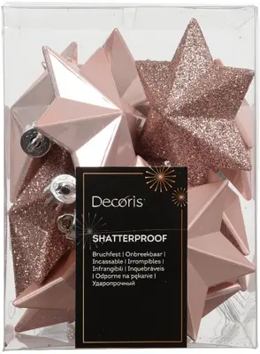 Decoris kunststof kerst ornament ster 3cm poederroze 12 stuks