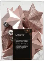 Decoris kunststof kerst ornament ster 3cm poederroze 12 stuks