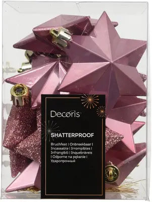 Decoris kunststof kerst ornament ster 3cm vintage roze 12 stuks