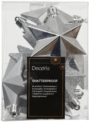 Decoris kunststof kerst ornament ster 3cm zilver 12 stuks