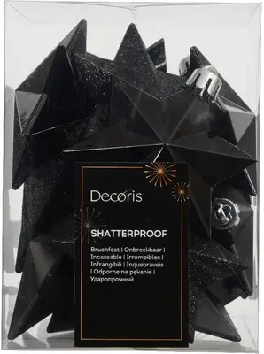 Decoris kunststof kerst ornament ster 3cm zwart 12 stuks