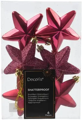 Decoris kunststof kerst ornament ster 7.5cm granaatappel 6 stuks - afbeelding 1
