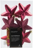 Decoris kunststof kerst ornament ster 7.5cm granaatappel 6 stuks - afbeelding 1