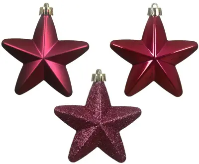 Decoris kunststof kerst ornament ster 7.5cm granaatappel 6 stuks - afbeelding 2