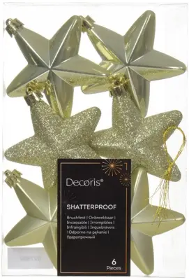 Decoris kunststof kerst ornament ster 7.5cm pistache 6 stuks