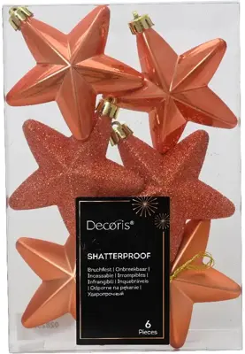 Decoris kunststof kerst ornament ster 7.5cm pompoen 6 stuks - afbeelding 1