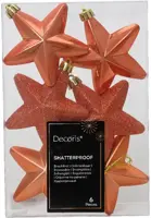 Decoris kunststof kerst ornament ster 7.5cm pompoen 6 stuks - afbeelding 1