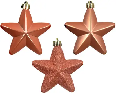 Decoris kunststof kerst ornament ster 7.5cm pompoen 6 stuks - afbeelding 2
