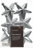 Decoris kunststof kerst ornament ster 7.5cm zilver 6 stuks