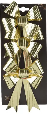 Decoris kunststof kerst ornament strik 14cm licht goud 3 stuks