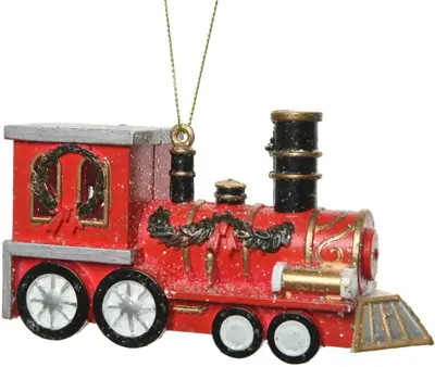Decoris kunststof kerst ornament trein 6cm rood