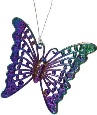 Decoris kunststof kerst ornament vlinder 8.5cm paars, blauw