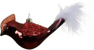 Decoris kunststof kerst ornament vogel 13cm ossenbloed