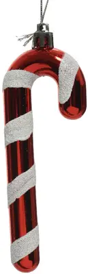 Decoris kunststof kerst ornament zuurstok 12cm rood, wit 2 stuks - afbeelding 1