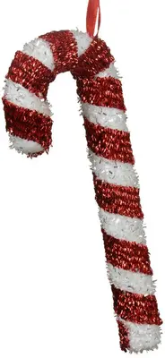 Decoris kunststof kerst ornament zuurstok 20.5cm rood, wit