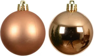 Decoris kunststof kerstbal 10cm brandy 4 stuks - afbeelding 2