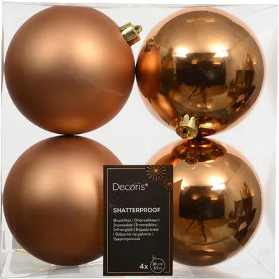 Decoris kunststof kerstbal 10cm brandy 4 stuks - afbeelding 1