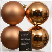 Decoris kunststof kerstbal 10cm brandy 4 stuks - afbeelding 1