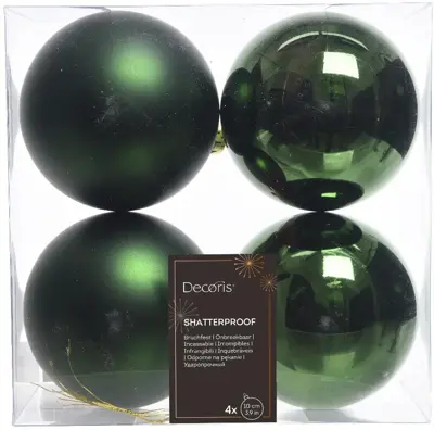 Decoris kunststof kerstbal 10cm dennengroen 4 stuks - afbeelding 1